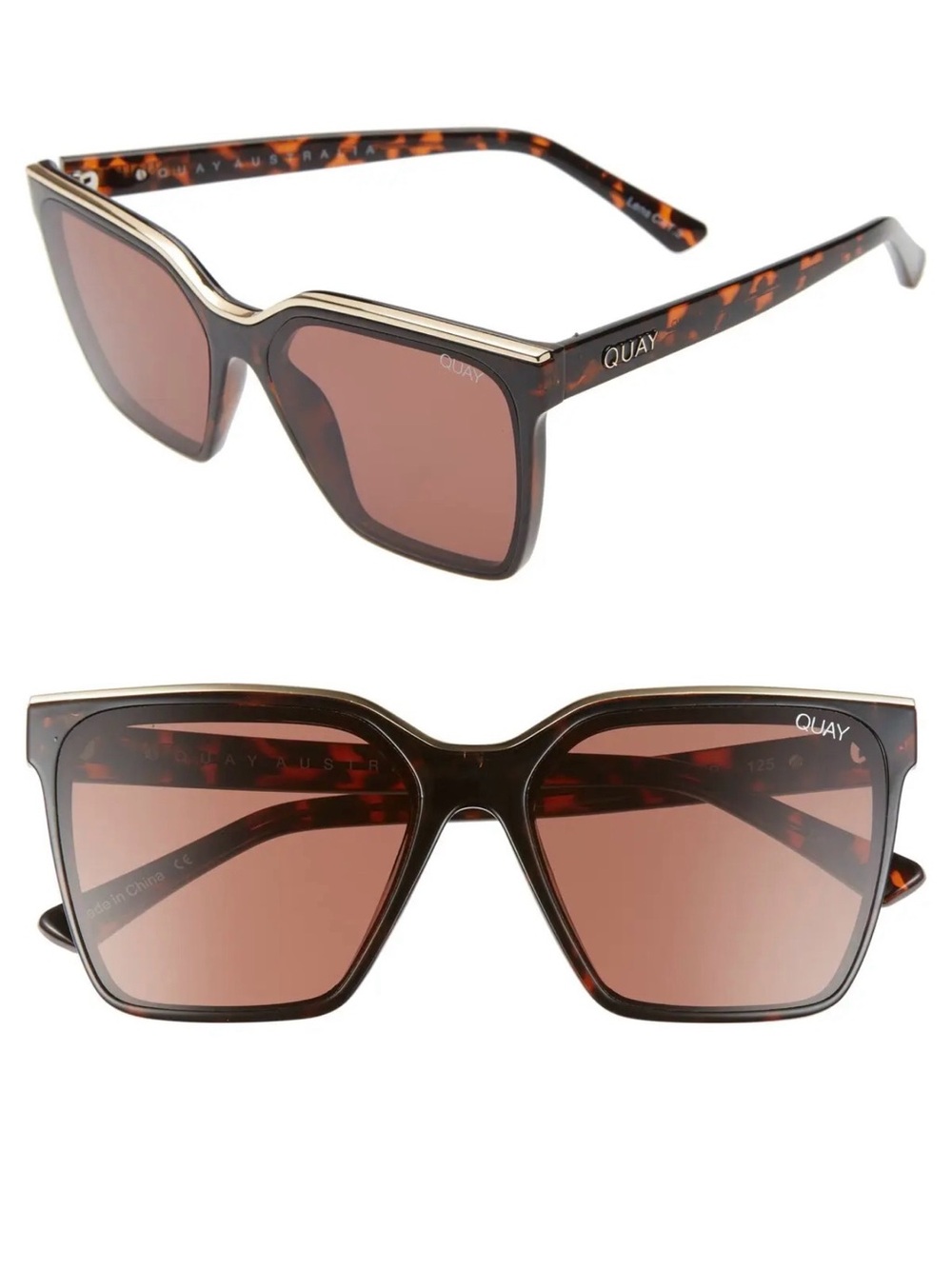 Quay Australia Tortoise Shell Level Up 55mm Square Sunglasses with Brown Lenses